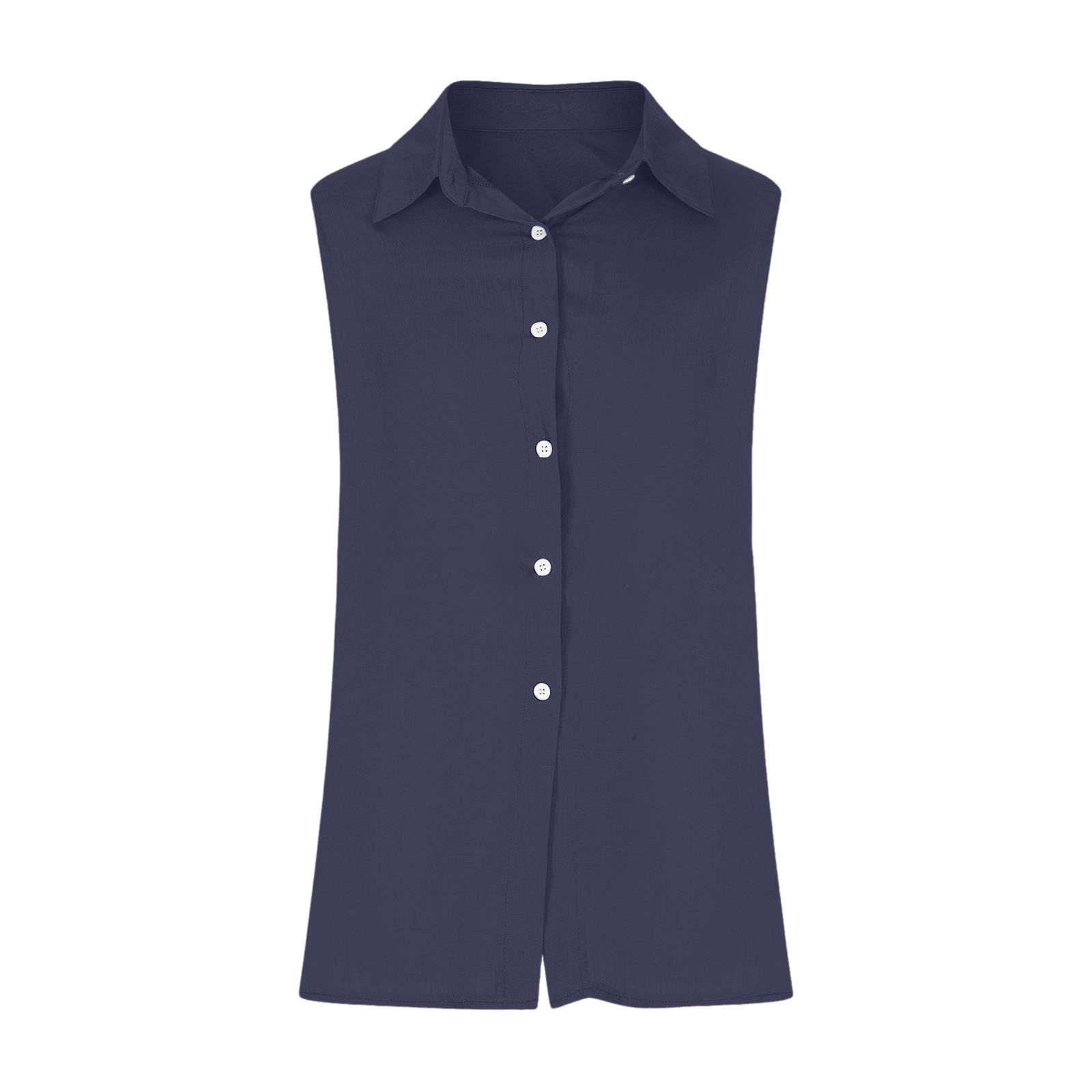 thumbnail image 5 of Blusa de lino sin mangas con cuello en V para mujer, ideal para el verano - Camisa informal con botones, 5 of 7
